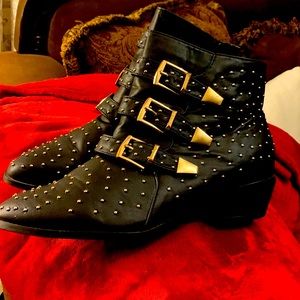 Black and Gold studded ankle boots with box